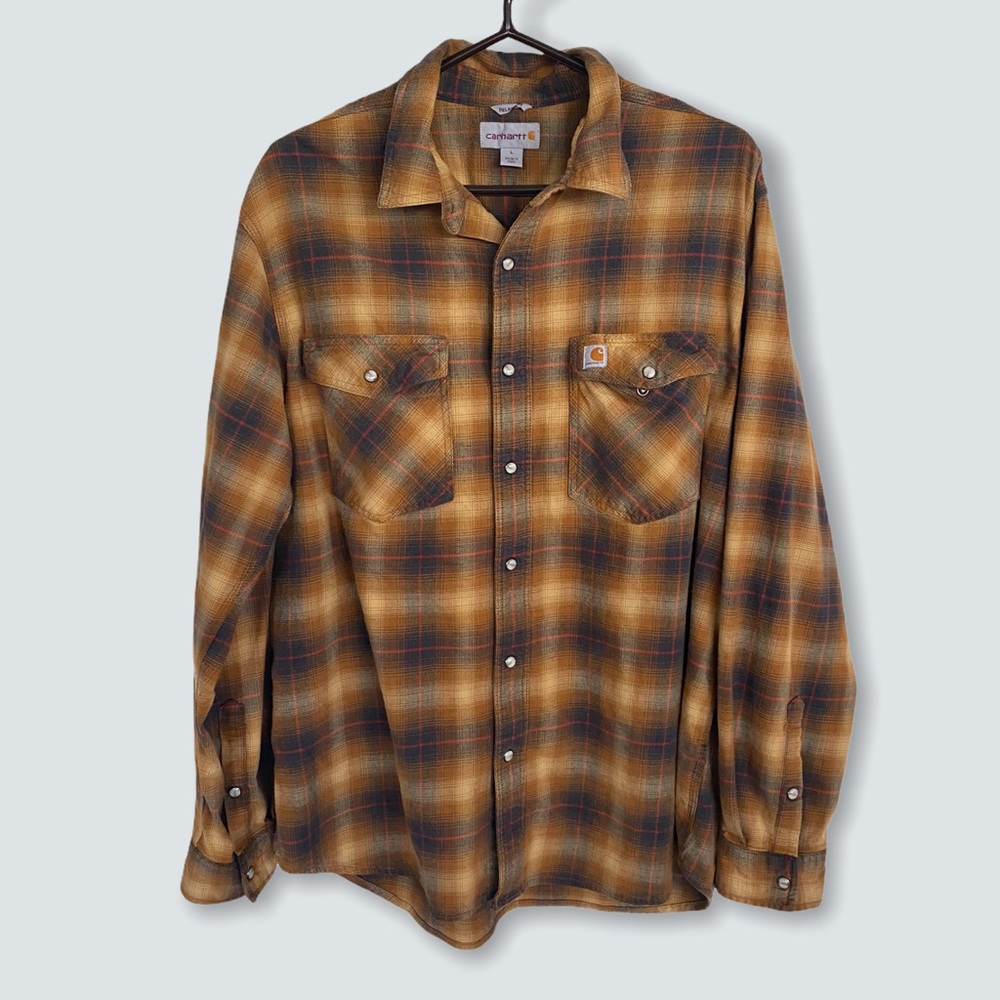 CARHARTT Relaxed Fit Plaid Flannel Shirt Snap L